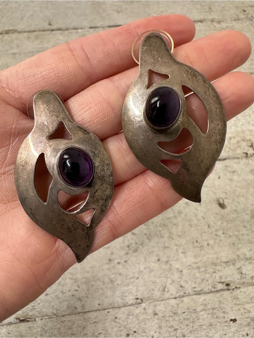 Vintage Sterling Silver Modernist Danish KF Post Back Earrings